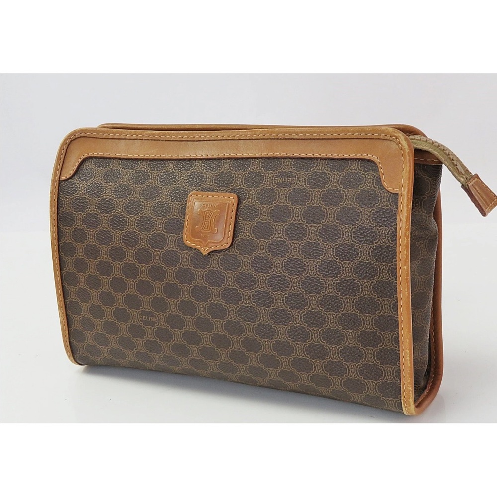 Celine Brown Patterned Toiletry Bag with Tan Accents - Picture 1 of 11